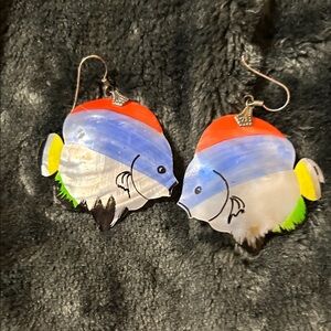 Handpainted Colorful Fish Earrings - Blue, Red, Yellow, Green